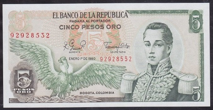 KOLOMBİYA 5 PESOS ORO 1980 ÇİL