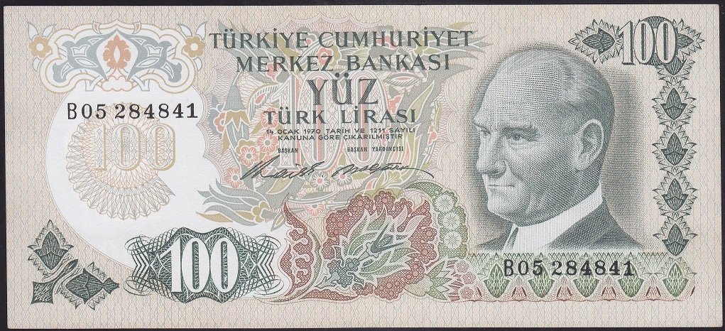 6.EMİSYON 1.TERTİP 100 LİRA B05 284841 ÇÇT ÇİLALTI ( DÜZLEME VAR )