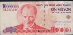 7.Emisyon 10 000 000 Lira C44 281478 Çok Temiz