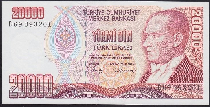 7.EMİSYON 1.TERTİP 20000 LİRA D69 393201 ÇİLALTI ÇİL