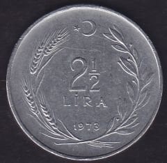 1973 Yılı 2.5 Lira Ters