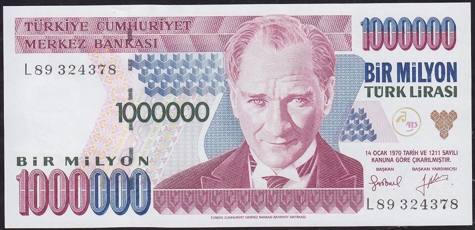 7.Emisyon 2.Tertip 1000000 Lira L89 324378 Çil
