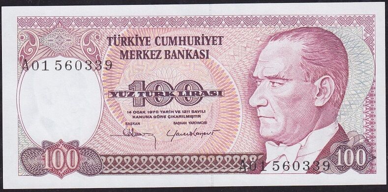 7.Emisyon 1.Tertip 100 Lira A01 560339 Çil