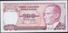 7.Emisyon 1.Tertip 100 Lira A01 560339 Çil