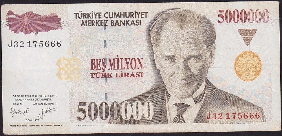 7.Emisyon 5 000 000 Lira J32 175666 Çok Temiz