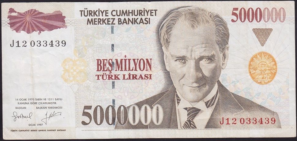 7.Emisyon 5 000 000 Lira J12 033439 Çok Temiz+