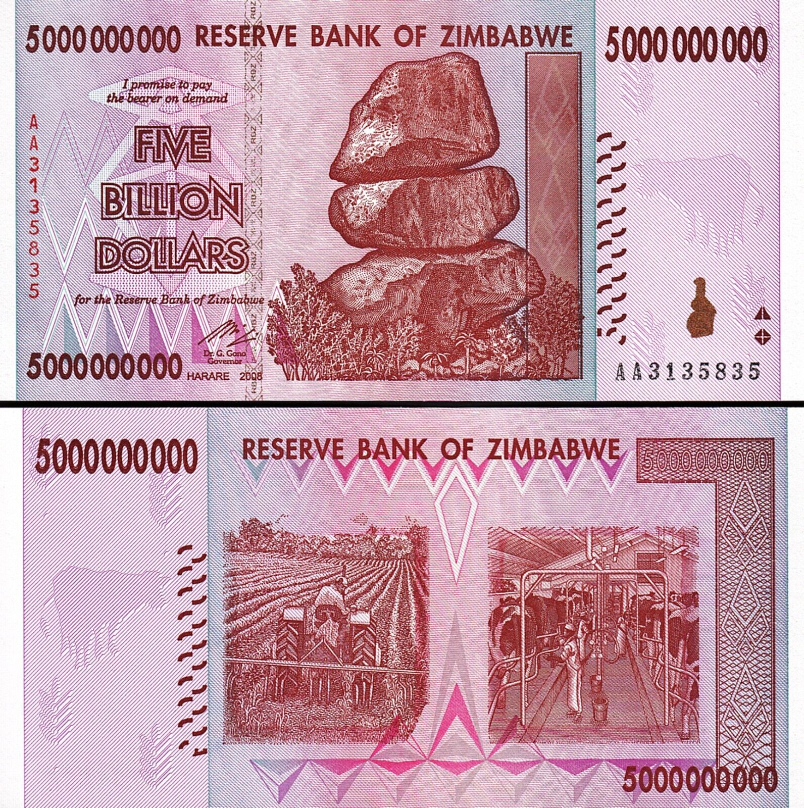 Zimbabwe 5 000 000 000 Dolar 2008 Çil Pick 84