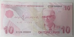 9.EMİSYON 3.TERTİP 10 LİRA C128 299992 ÇİL BLOK RADAR