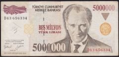 7.Emisyon 5 000 000 Lira D63 656334 Çok Temiz