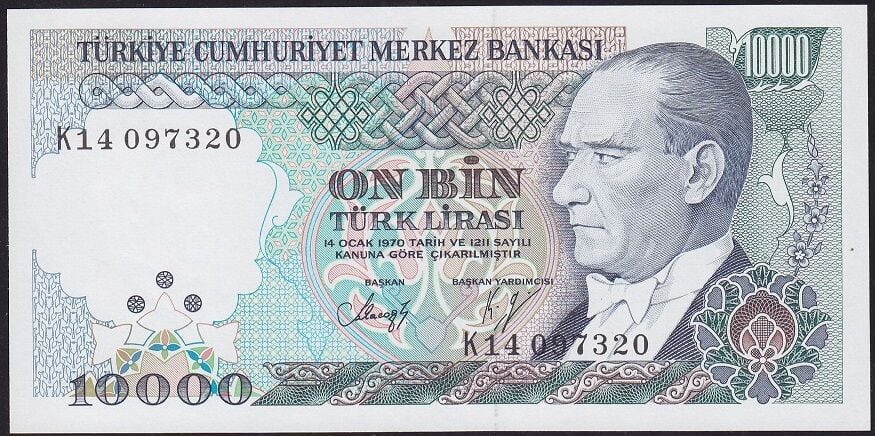 7.Emisyon 4.Tertip 10000 Lira K14 097320 Çil