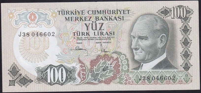 6.EMİSYON 3.TERTİP 100 LİRA J38 046602 ÇÇT ÇİLALTI