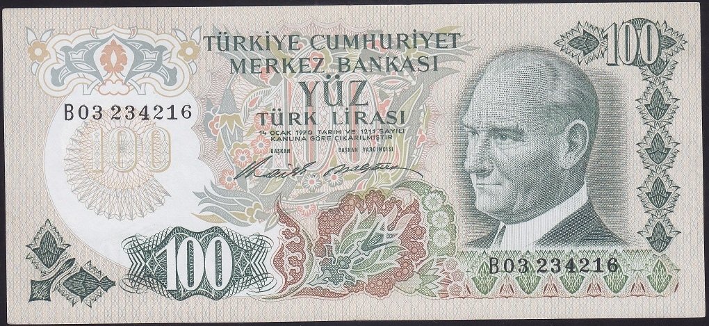 6.EMİSYON 1.TERTİP 100 LİRA B03 234216 ÇÇT +