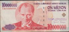 7.Emisyon 10 000 000 Lira C43 218032 Çok Temiz