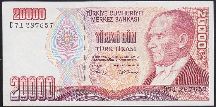 7.EMİSYON 1.TERTİP 20000 LİRA D71 287657 ÇİLALTI
