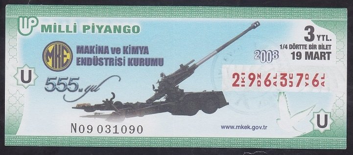 2008 19 MART ÇEYREK BİLET U SERİSİ