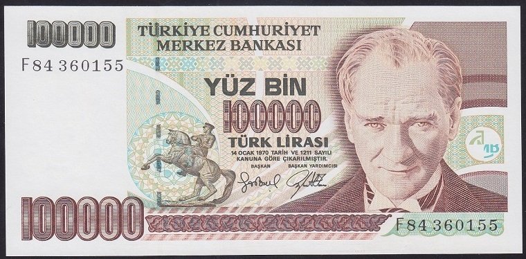 7.EMİSYON 3.TERTİP 100000 LİRA F84 360155 ÇİLALTI