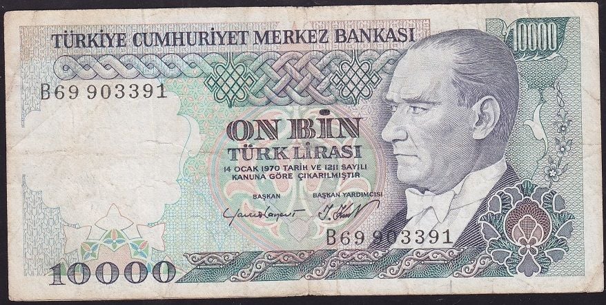 7.Emisyon 2.Tertip 10000 Lira B69 903391 Çok Temiz