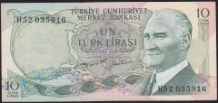 6.Emisyon 2.Tertip 10 Lira H52 035916 Çok Temiz+