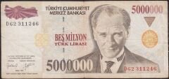 7.Emisyon 5 000 000 Lira D62 311246 Çok Temiz