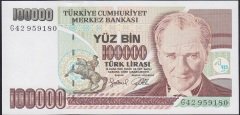 7.EMİSYON 3.TERTİP 100000 LİRA G42 959180 ÇİL eski kağıt para değerleri