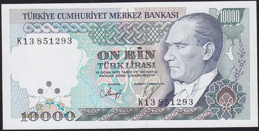 7.Emisyon 4.Tertip 10000 Lira K13 851293 Çil