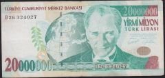 7.Emisyon 20 000 000 Lira D26 324027 Çok Temiz