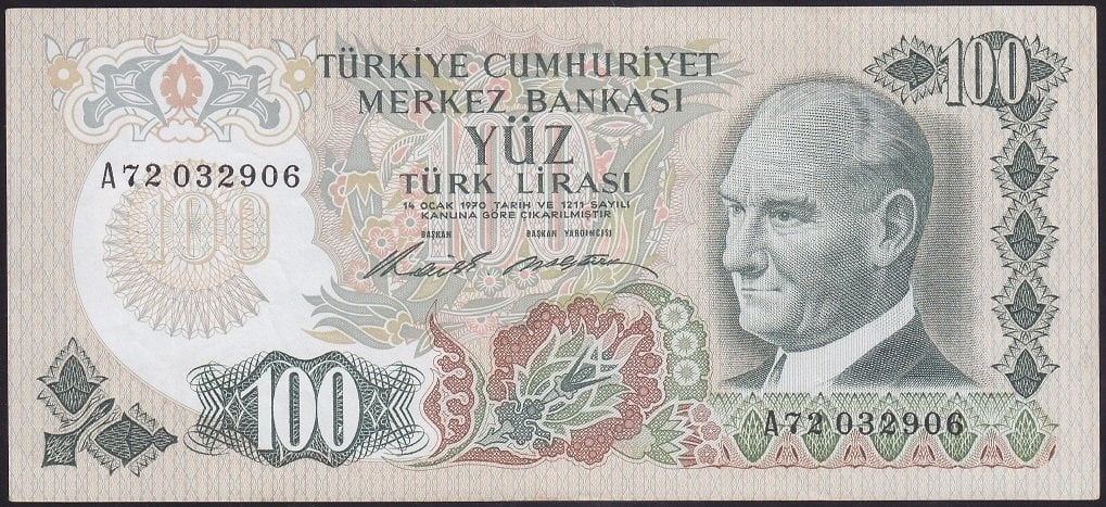6.EMİSYON 1.TERTİP 100 LİRA A72 032906 ÇÇT