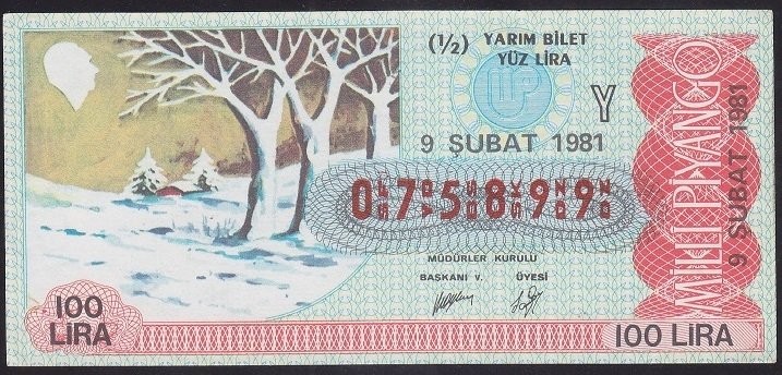 1981 9 ŞUBAT YARIM BİLET Y SERİSİ