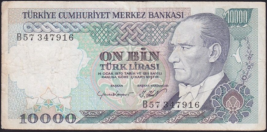 7.Emisyon 2.Tertip 10000 Lira B57 347916 Çok Temiz