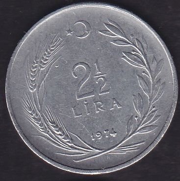 1974 Yılı 2.5 Lira Düz