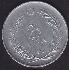 1974 Yılı 2.5 Lira Düz