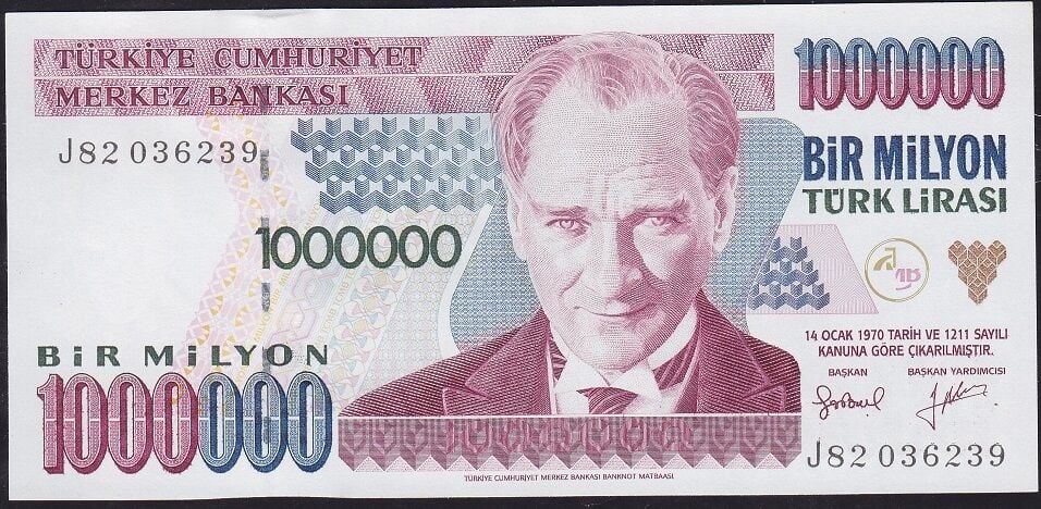 7.Emisyon 2.Tertip 1.000.000 Lira J82 036239 Çil