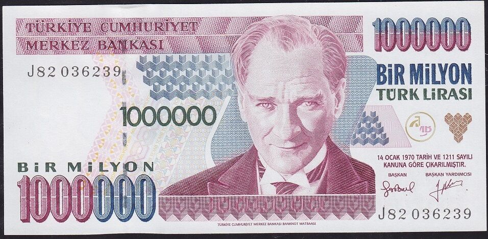 7.Emisyon 2.Tertip 1000000 Lira J82 036239 Çil
