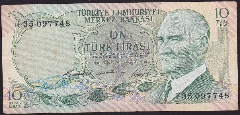 6.Emisyon 1.Tertip 10 Lira F35 097748 Çok Temiz+