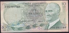 6.Emisyon 1.Tertip 10 Lira F35 097748 Çok Temiz+