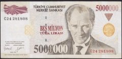 7.Emisyon 5 000 000 Lira C24 281808 Çok Temiz+