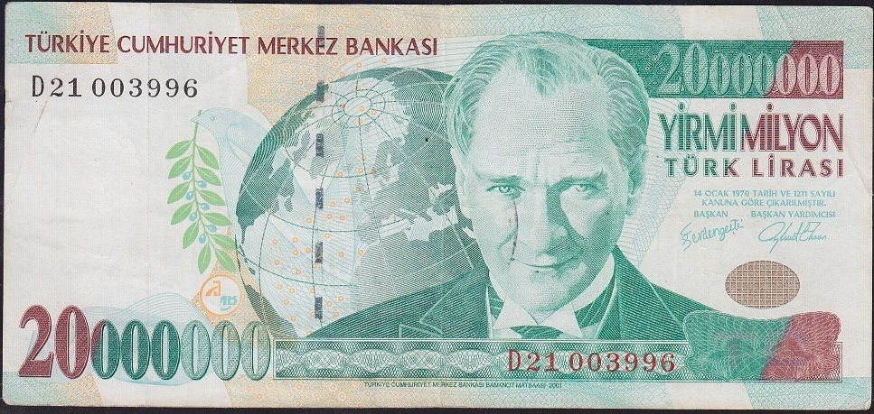 7.Emisyon 20 000 000 Lira D21 003996 Çok Temiz