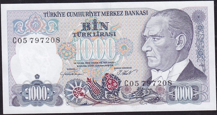 7.Emisyon 1.Tertip 1000 Lira C05 797208 Çil