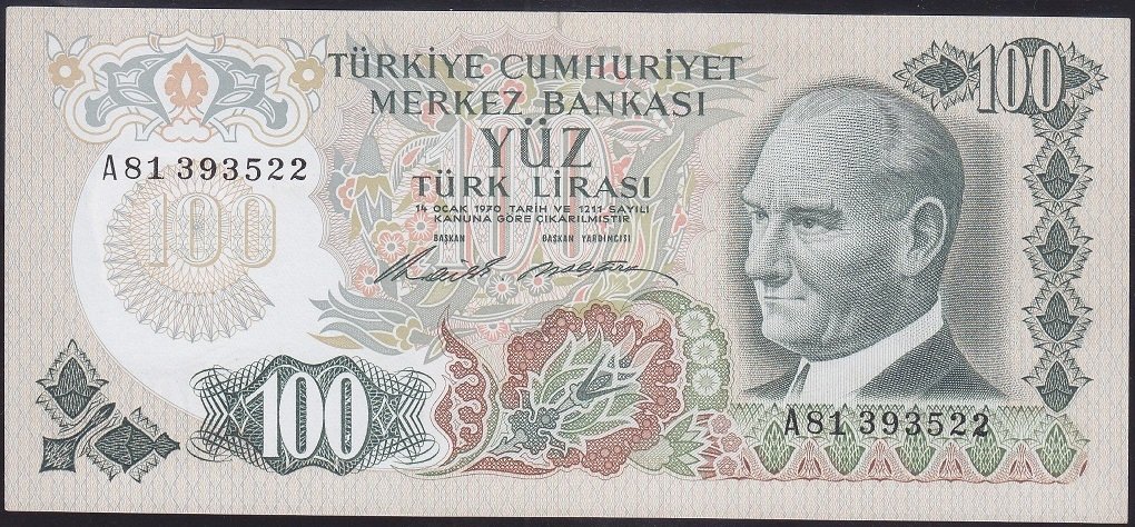 6.EMİSYON 1.TERTİP 100 LİRA A81 393522 ÇÇT ( DÜZLEME VAR )