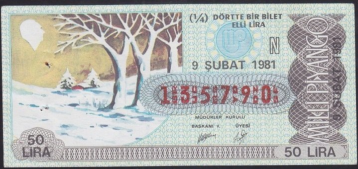 1981 9 ŞUBAT ÇEYREK BİLET N SERİSİ