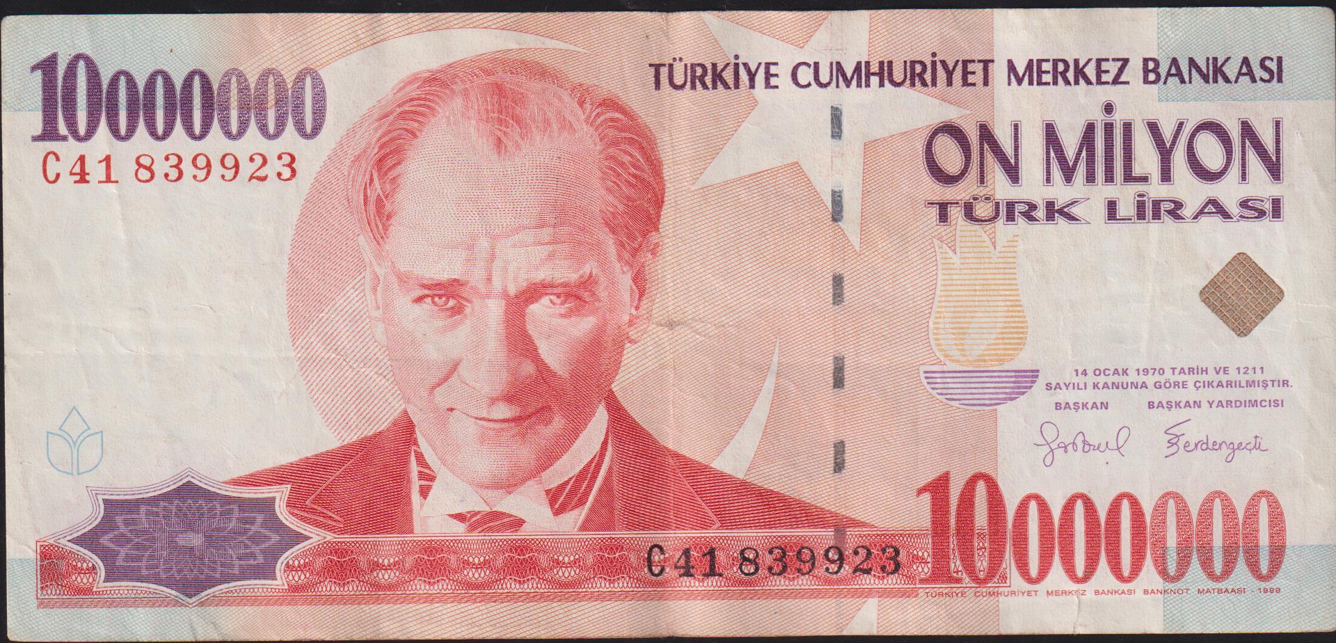 7.Emisyon 10 000 000 Lira C41 839923 Temiz+