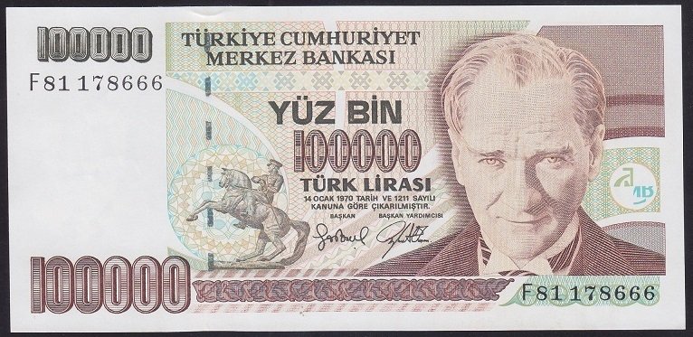 7.EMİSYON 3.TERTİP 100000 LİRA F81 178666 ÇİLALTI ÇİL