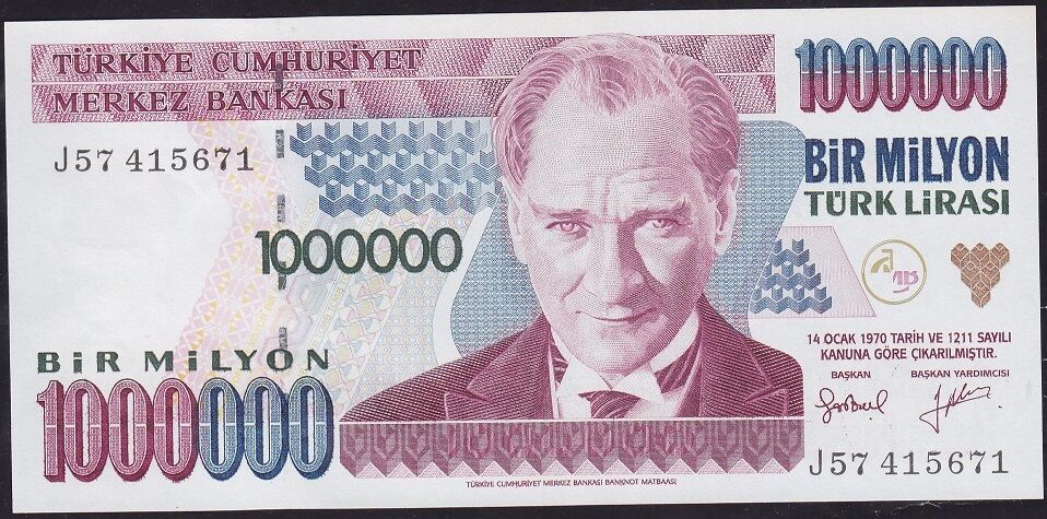 7.Emisyon 2.Tertip 1000000 Lira J57 415671 Çilaltı Çil