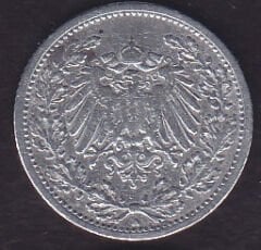 Almanya 1/2 Mark 1905 Gümüş