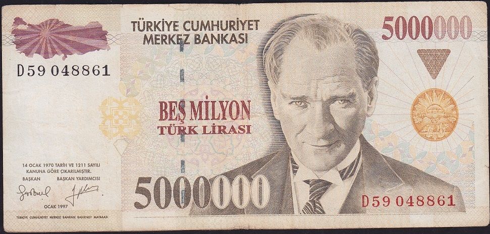 7.Emisyon 5 000 000 Lira D59 048861 Çok Temiz