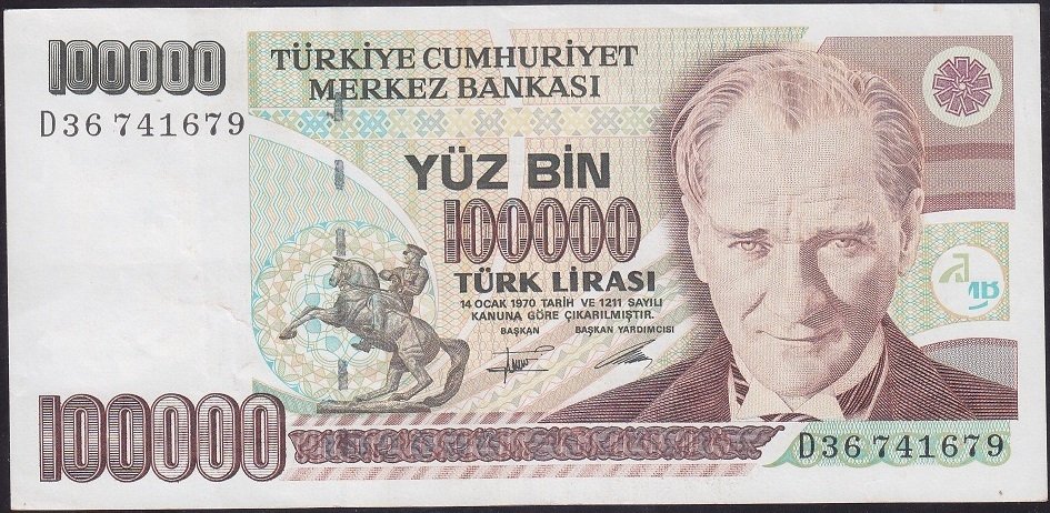 7.EMİSYON 2.TERTİP 100000 LİRA D36 741679 ÇOK TEMİZ +