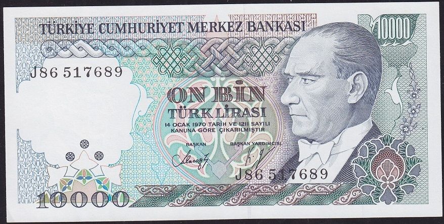 7.Emisyon 4.Tertip 10000 Lira J86 517689 Çilaltı
