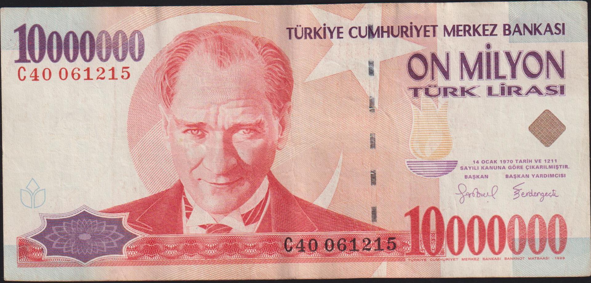 7.Emisyon 10 000 000 Lira C40 061215 Çok Temiz
