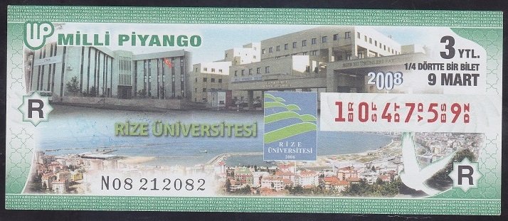 2008 9 MART ÇEYREK BİLET R SERİSİ