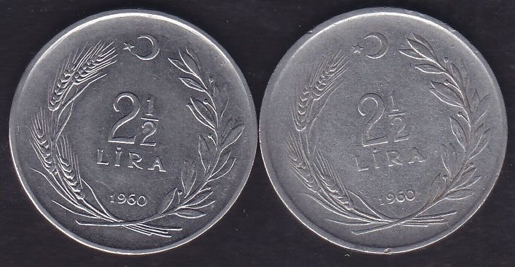 1960 Yılı 2.5 Lira (Ters Düz Takım)